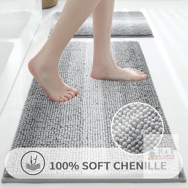New Gibelle Grey Bathroom Rug Set 2 Piece, Chenille Non Slip Bath Mat Set, Absorbent Shower Rug and Bath Room Floor Mats, Quick Dry Bathmat Bathroom Decor Accessories for Tub, 16" x 24"