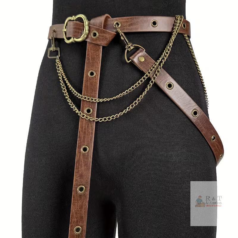 NEW MEPPSA Adjustable Medieval Faux Leather & Metal Chain Waist Belt, Standard Size