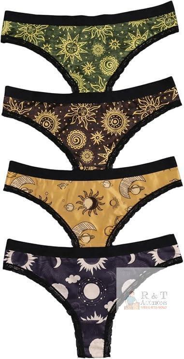 New Size XXL WDIRARA Women's 4 Pack Gothic Sun Moon Print Panty Set Lace Trim Low Rise Briefs