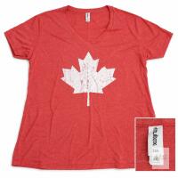 New Tultex Women&rsquo;s Distressed Canada Maple Leaf V-Neck T-Shirt, Heather Red, Size XXL