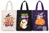 NEW 15.5" 3-Piece Halloween Canvas Tote Bag Set &ndash; Assorted Designs- double sided