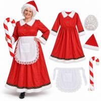 NEW Women&rsquo;s XL 5-Piece Traditional Mrs. Claus Costume Set with Dress, Apron, Pointed Hat & Inflatable Candy Cane &ndash; FF2747-XL