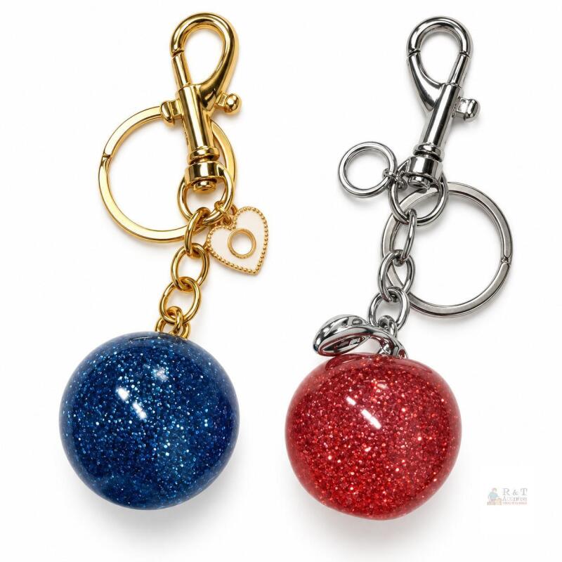 New "O" NEW 2-Piece Glitter Ball Keychain & Bag Charm Set &ndash; Blue & Red with Gold- and Silver-Tone Hardware