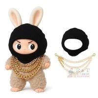 NEW 2-Piece Labubu Doll Accessory Set &ndash; Black Balaclava & Gold-Tone Layered Chain, Doll Not Included