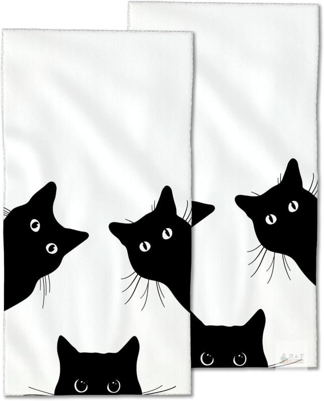 New CXULIN Black Cat Hand Towels Set of 2, Soft Bath Hand Towels 14"X28"