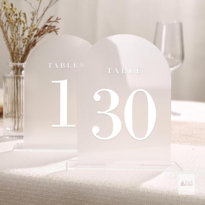 UNIQOOO Frosted Arch Table Numbers with Holders 1-30, 5x7 Inch, Acrylic Table Numbers for Centerpieces, Reception, Decoration, Party, Birthday, Event