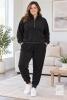 NEW XL JANPRINT Women&rsquo;s Black Ribbed 2-Piece Quarter-Zip Lounge Tracksuit Set