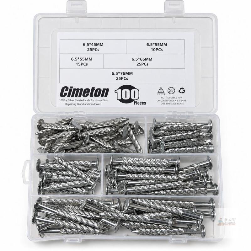 NEW Cimeton 100-Piece Silver Twisted Nail Assortment with Storage Case, 45&ndash;76 mm &ndash; New