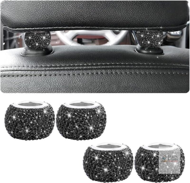 New XINLIYA 4 Pack Car Headrest Collars, Bling Car Head Rest Collars Rings Decor, Rhinestone Car Head Rest Collars, Interior Car Seat Accessory, Crystal Decoration Charms for Car SUV Truck (Black)