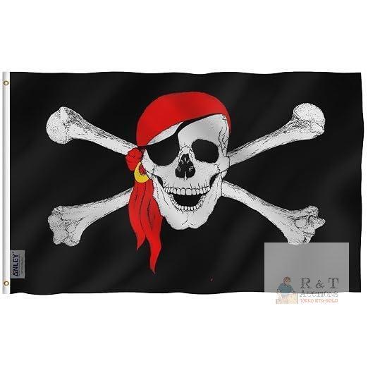New ANLEY Fly Breeze 3x5 Foot Jolly Roger Flag with Red Bandana - Vivid Color and UV Fade Resistant - Canvas Header and Double Stitched - Pirate Flags Polyester with Brass Grommets 3 X 5 Ft
