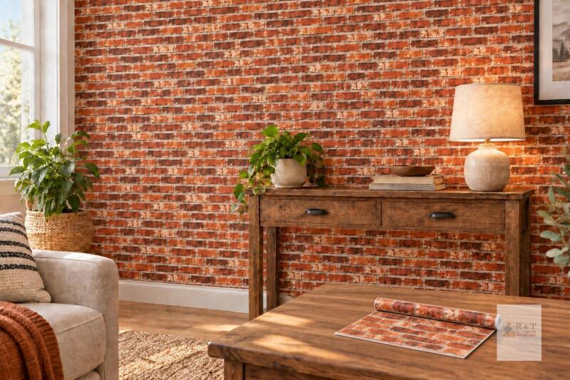 NEW H353 Red Brick Peel-and-Stick Vinyl Wallpaper, Waterproof