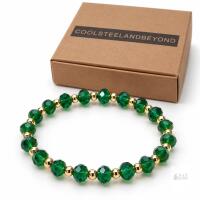 NEW COOLSTEELANDBEYOND Women&rsquo;s Green Crystal Beaded Stretch Bracelet &ndash; Gold-Tone Boho Chic