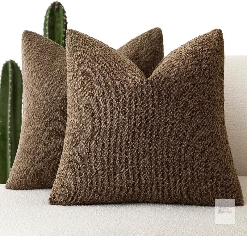 New Foindtower Decorative Textured Boucle Throw Pillow Covers 26x26 Chocolate | Pack of 2 Accent Solid Pillow Cases,Modern Cozy Soft