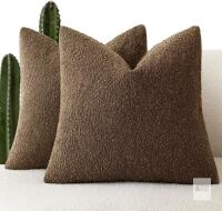 New Foindtower Decorative Textured Boucle Throw Pillow Covers 26x26 Chocolate | Pack of 2 Accent Solid Pillow Cases,Modern Cozy Soft