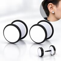 New 2pcs White Screw Stud Earrings Men Women, Steel Cheater Fake Ear Plugs Gauges Illusion Tunnel