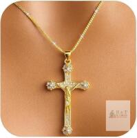 NEW DVISUV 14K Gold-Plated Cubic Zirconia Crucifix Necklace &ndash; 18+2" Adjustable Chain, Gift Boxed