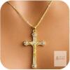NEW DVISUV 14K Gold-Plated Cubic Zirconia Crucifix Necklace &ndash; 18+2" Adjustable Chain, Gift Boxed