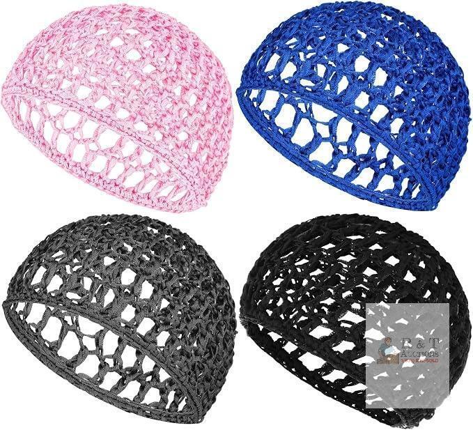 New 4 Pack Hair Nets Cap Crochet Knit Snood Bonnets Sleeping Hairnet Fitted Hair Cover Wrap Comfortable Haircare Wave Cap