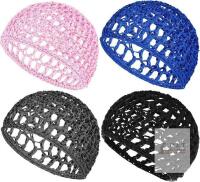 New 4 Pack Hair Nets Cap Crochet Knit Snood Bonnets Sleeping Hairnet Fitted Hair Cover Wrap Comfortable Haircare Wave Cap