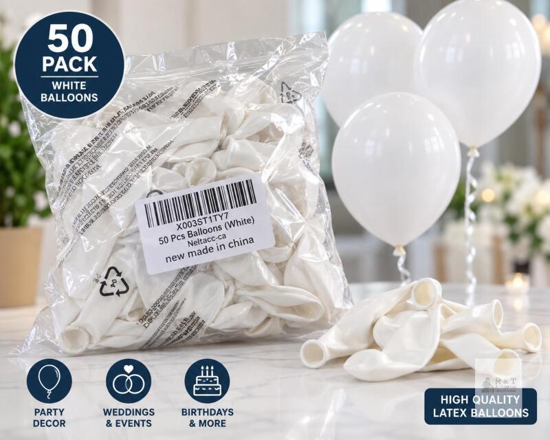 new 50-Pc White Latex Balloon Set &ndash; Party, Wedding & Event Decorations
