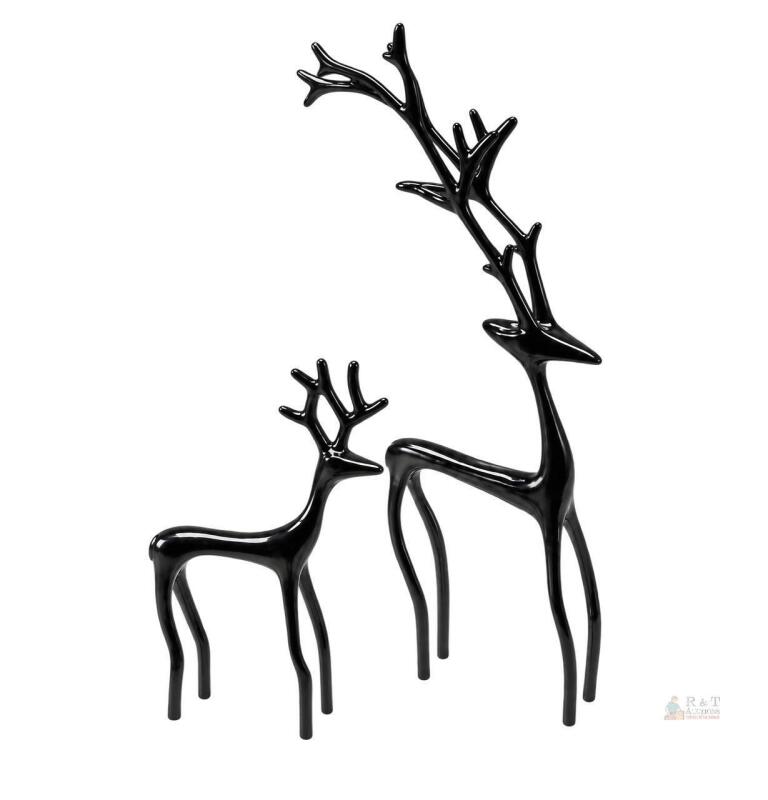 New Set of 2 Black Metal Reindeer Figurines &ndash; Largest 8" Tall