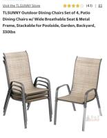 NEW TLSUNNY YTC-301 Outdoor Stackable Patio Chairs, Set of 4, Metal Frame, Teslin Mesh, 330lb Capacity