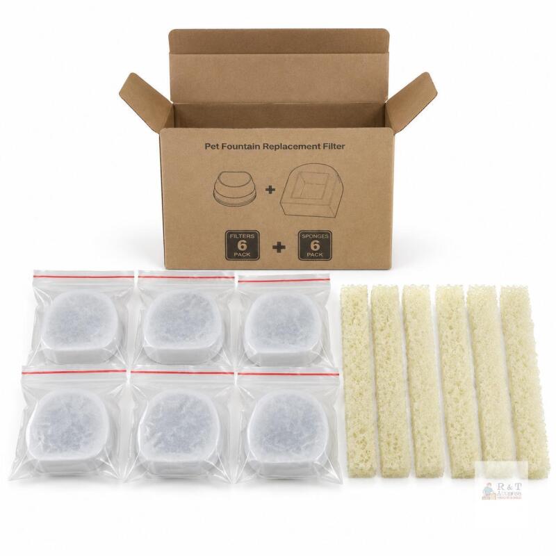 new 2.6L Pet Fountain Replacement Filters & Sponges &ndash; 6-Pack Each