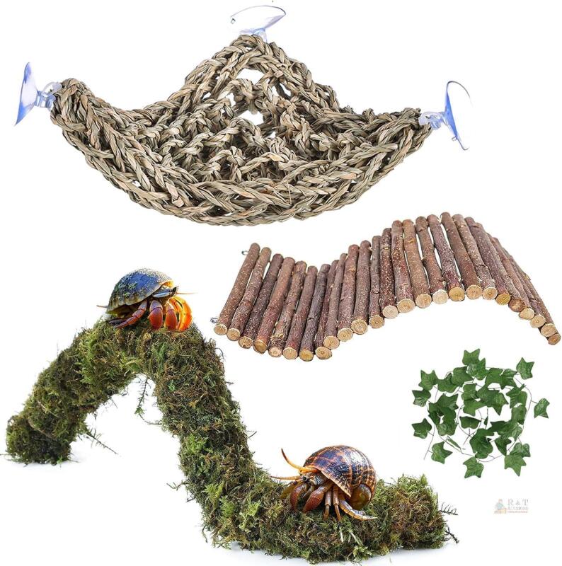 New Grddaef Hermit Crab Accessories, Hermit Crab Toys Flexible Climbing Bridge Reptile Hammock Habitat Decor for Hermit Crabs Leopard Geckos, Crested,Tortois