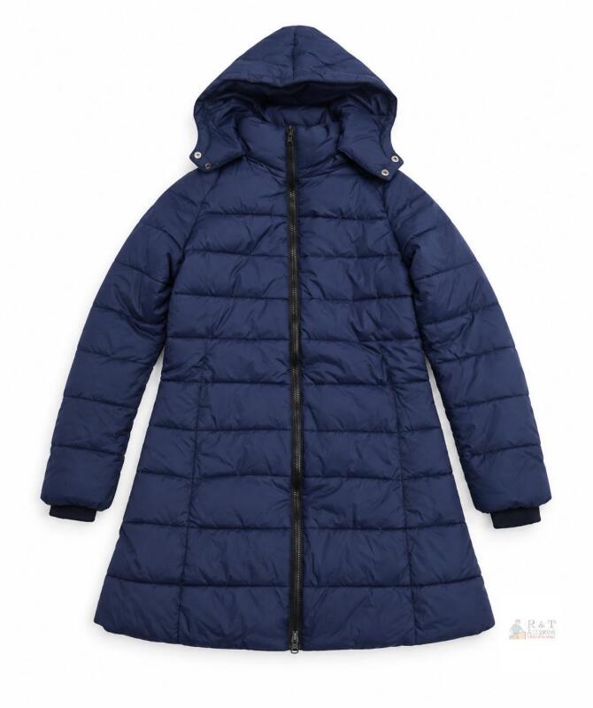 NEW SIZE MED Women's Navy Blue Medium Puffer Coat with Hood, Water-Resistant, Mid-Length