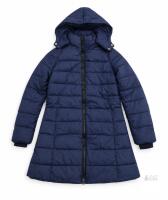 NEW SIZE MED Women's Navy Blue Medium Puffer Coat with Hood, Water-Resistant, Mid-Length