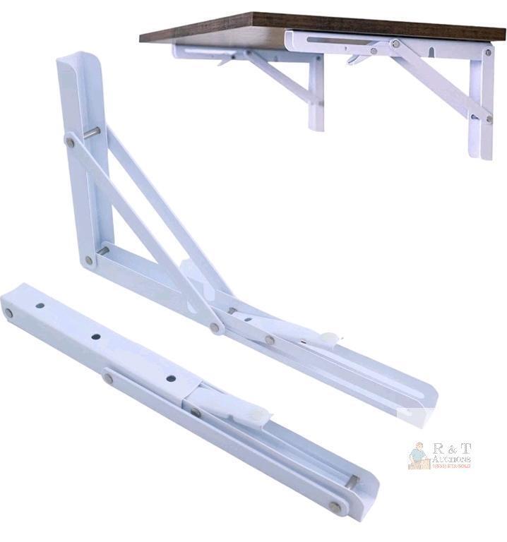 NEW Heavy Duty 20" Folding Shelf Bracket, Steel, 410 lb Capacity, White, Pack of 2, Wall Mount- HARDWARE NOT INCL
