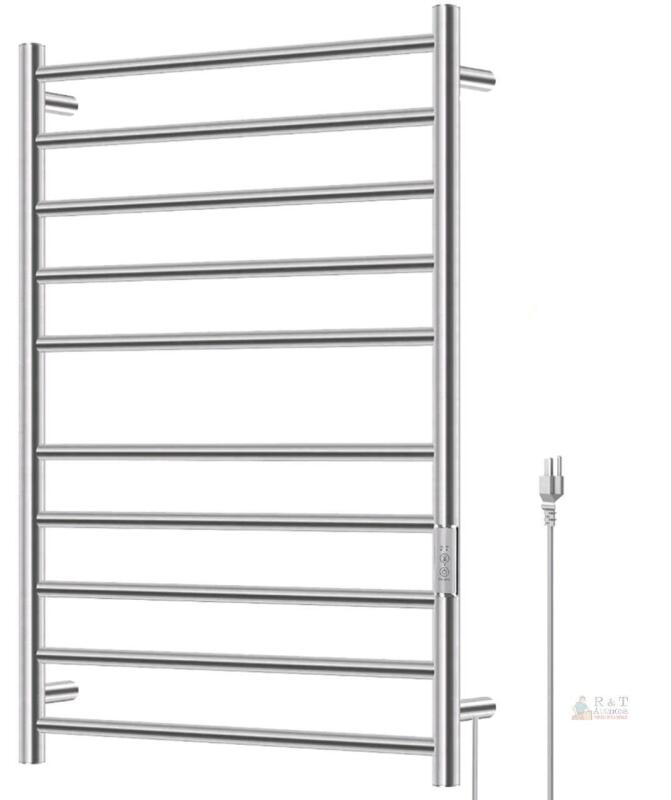 NEW Aquatrend BK-109W-10T-CA-Nickel Electric Heated Towel Warmer Rack, 10-Bar, Stainless Steel, Brushed Nickel