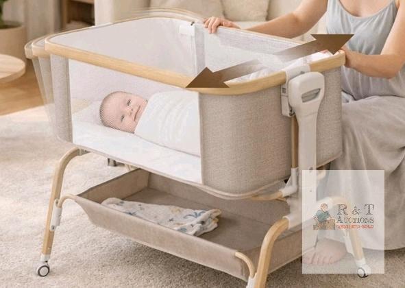 Bedside Baby Bassinet Crib with Drop-Down Side, Mesh, Storage Basket, 35"x21" Adjustable Height