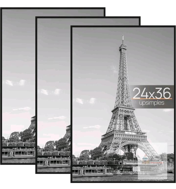 NEW upsimples 24x36 Picture Frame Set (3-Pack), Black, Lightweight, Scratch-Proof, Wall Mountable
