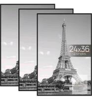 NEW upsimples 24x36 Picture Frame Set (3-Pack), Black, Lightweight, Scratch-Proof, Wall Mountable
