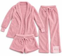 New Women&rsquo;s Pink Plush 3-Piece Lounge Set &ndash; Cardigan, Pants & Shorts, Size Small