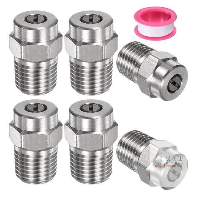 New Uxcell 6 Pack Surface Clean Tips - 40 Degree 1/4" NPT Male Pressure Washer Nozzles, Stainless Steel with Sealing Tape ( 1.514mm Orifice )