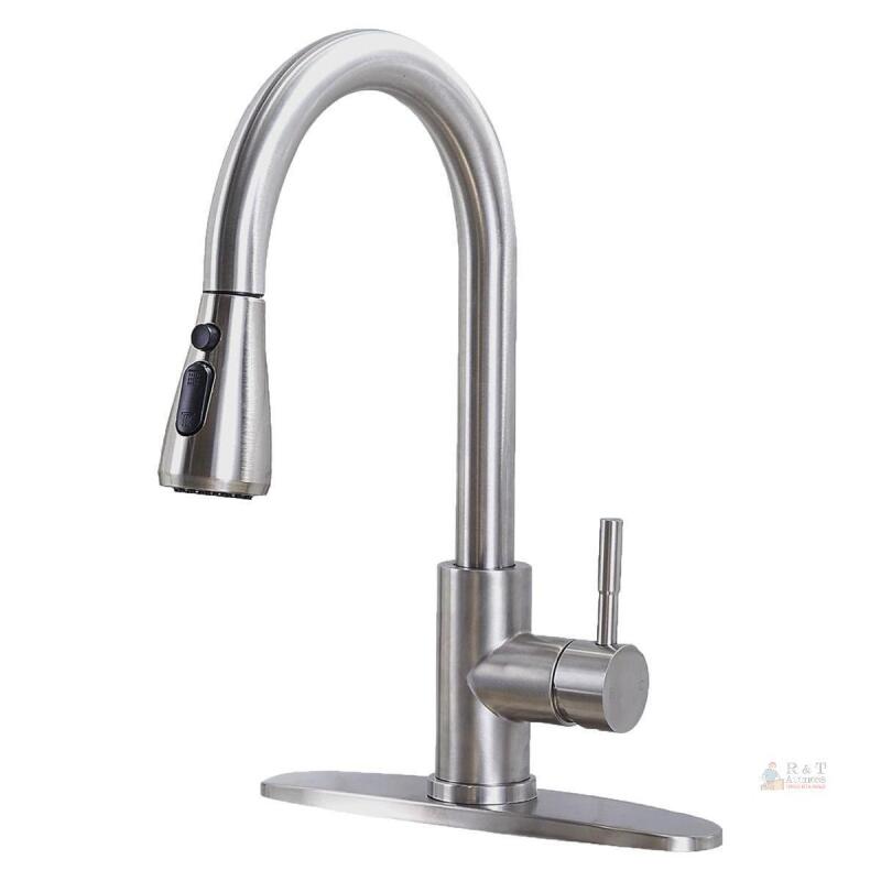 Brushed Nickel Pull-Down Kitchen Faucet, Single Handle, 15.5" Spout Height, Deck Plate Included