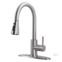 Brushed Nickel Pull-Down Kitchen Faucet, Single Handle, 15.5" Spout Height, Deck Plate Included