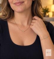 new Gokeey Gold-Tone Necklace & Bracelet Set with Double Bar Cubic Zirconia Accent, Gift Box Included