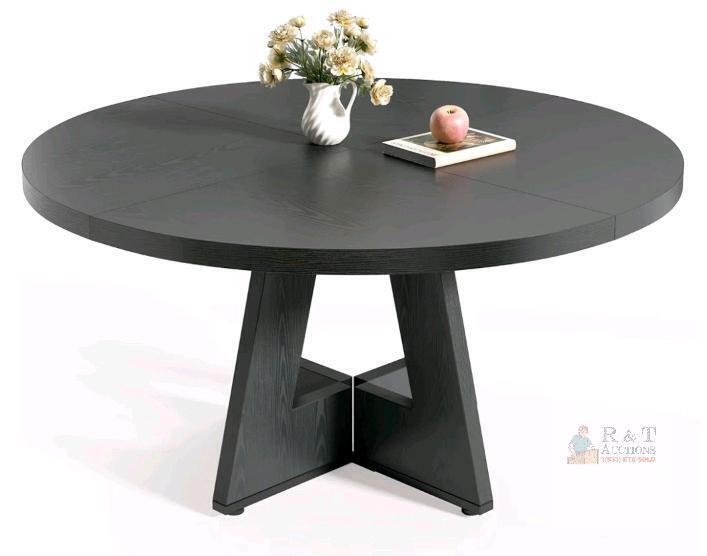HOGA Modern Round Dining Table, 47.24" Diameter, Pedestal Base, Black Engineered Wood