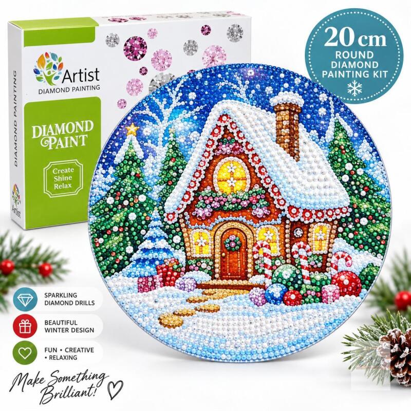 NEW Artist Diamond Painting Kit, Round 20 cm, Christmas Gingerbread House Winter Design