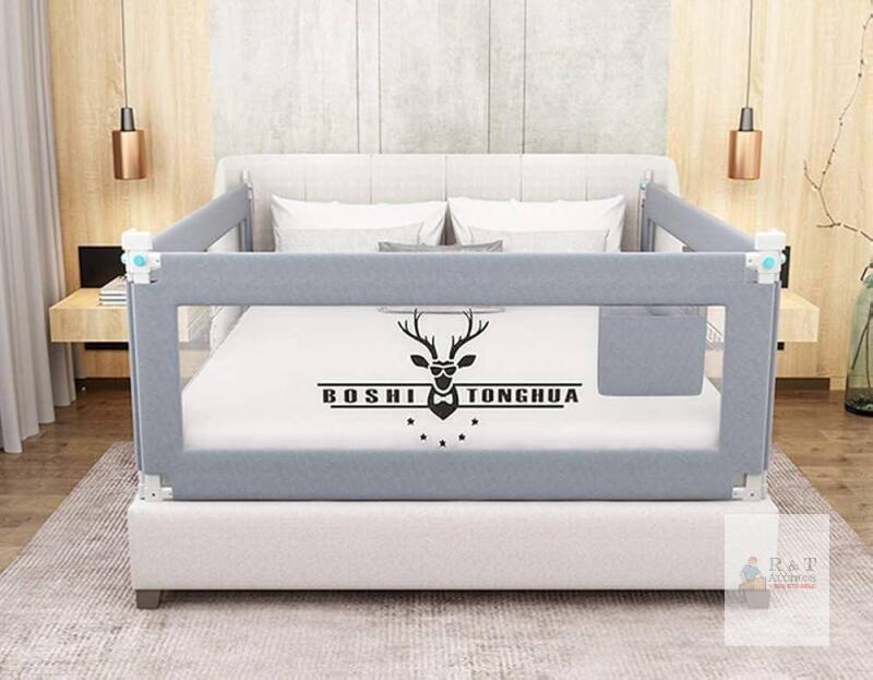 new BOSHI TONGHUA Toddler Bed Rail Guard, 59" x 27", Adjustable Height, Grey Mesh