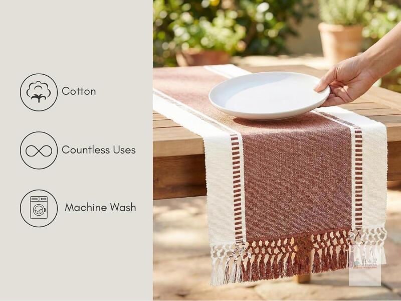 New PurpleEssences Dobby Stripe Woven Table Runner Ribbed Fall Thanksgiving Farmhouse Dining Room - 14x72