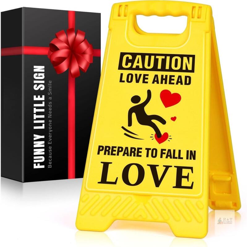 NEW LAGERFEY &ldquo;Caution: Love Ahead&rdquo; Mini Folding Desk Sign, 5.33", Boxed