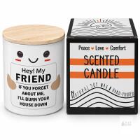NEW Boxed Candle &ndash; Humorous Friend Candle with Wood Lid & Peace Love Comfort Soy Candle