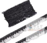 New 11 Yards Black Organza Sequin Ruffled Lace Trim, Gathered Mesh Stretch Ribbon, Elastic Trimming for Sewing Package Wrapping Cloth Crafts Embellishments