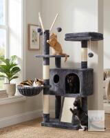 Grey 41" Cat Tree Condo with Hammock, Perches, Condo House, Scratching Posts, Hanging Toys- 48 HR WARRANTY