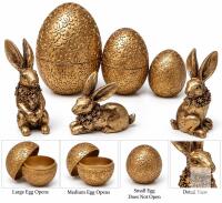 New in Box 6-Pc Gold Floral Egg Containers & Rabbit Figurine D&eacute;cor Set