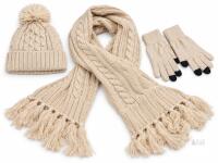 New Cream Cable-Knit Winter Set &ndash; Pom-Pom Hat, Tassel Scarf & Touchscreen Gloves
